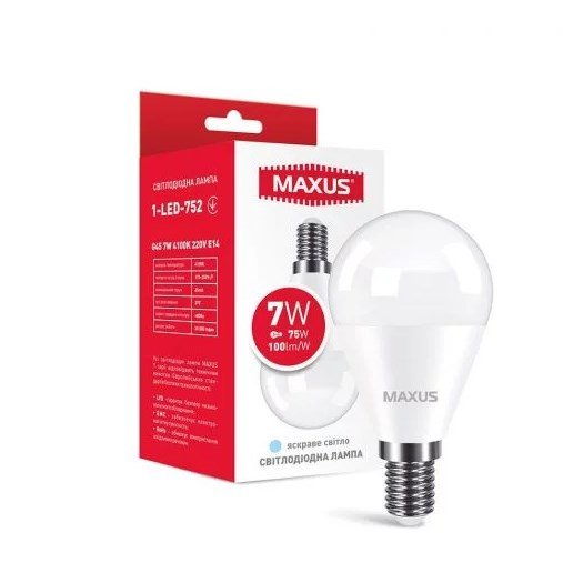 Лампа світлодіодна LED MAXUS G45 7W 4100K 220V E14
