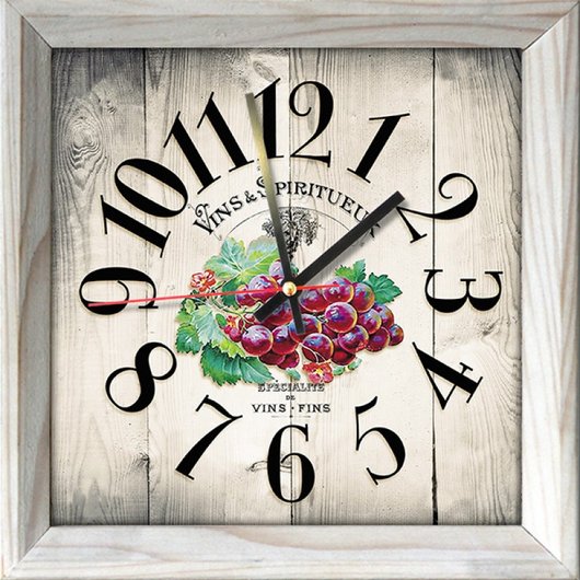 Годинник-картина без скла дерев'яна рамка Виноград 28 см х 28 см