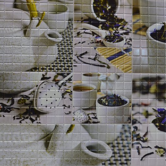 Панель стеновая декоративная пластиковая мозаика ПВХ "Чайная церемония" 956 мм х 480 мм (155чц), серый