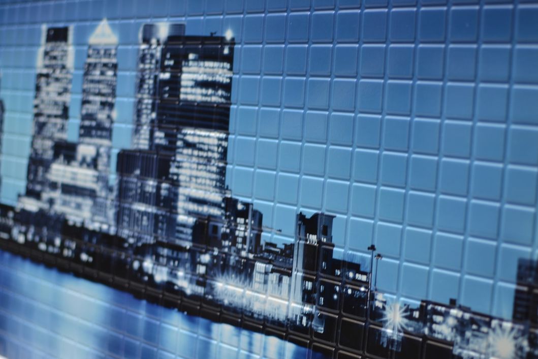 Панель стеновая декоративная пластиковая мозаика ПВХ "Огни большого города" 957 мм х 480 мм, Синий, Синий