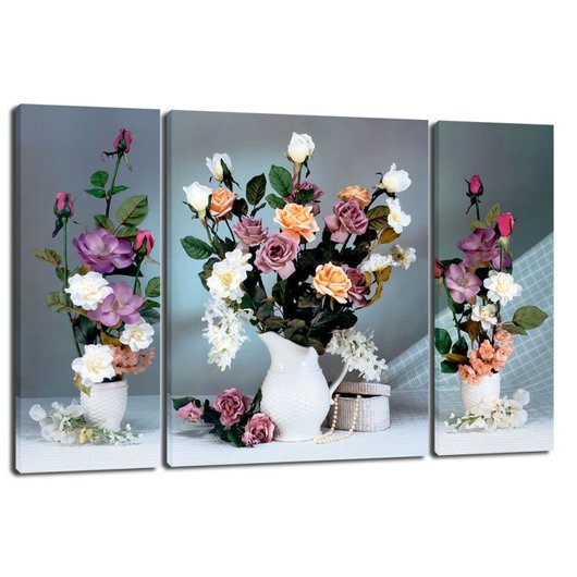 Картина триптих на холсте 3 части Розы в вазе 50 x 80 см