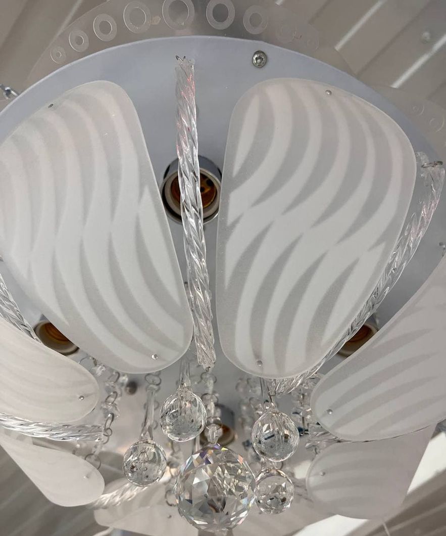Люстра кришталева 4 лампи дзеркальна хромова основа, Хром, Білий