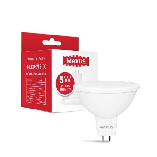 Лампа світлодіодна LED MAXUS MR16 5W/GU5.3 4100K 220V