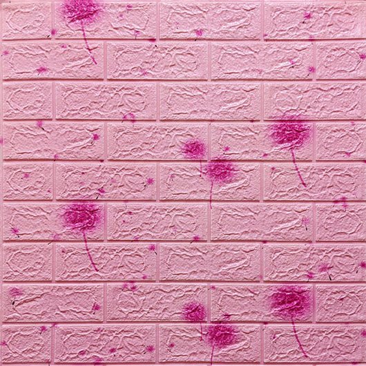 Панель стеновой самоклеящийся декоративный 3D под светло-розовый кирпич Одуванчик 700х770х5мм, Розовый