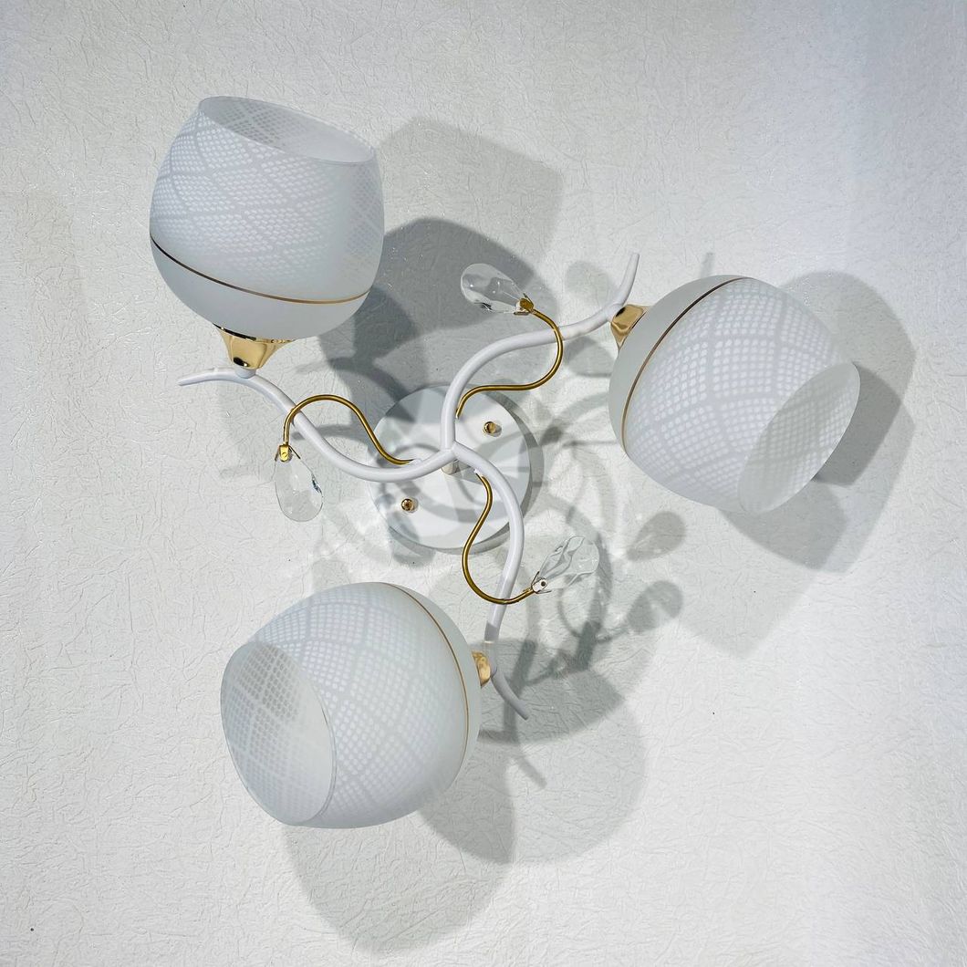 Люстра 3 лампы, белая в гостиную, спальню стекло в классическом стиле ХРОМ (С0686/3), Белый, Хром