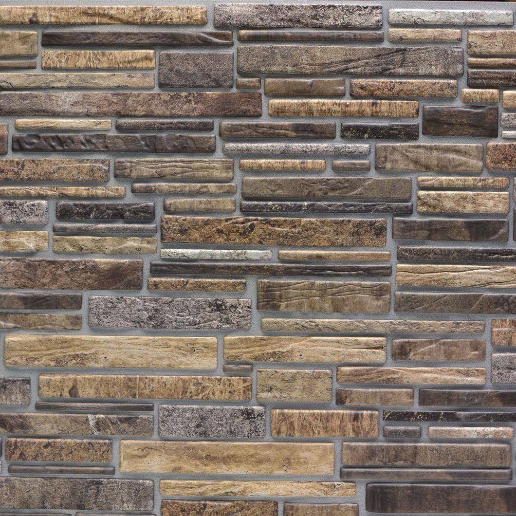Панель стеновая декоративная пластиковая камень ПВХ "Пластушка коричневый" 978 мм х 496 мм, Коричневый, Коричневый