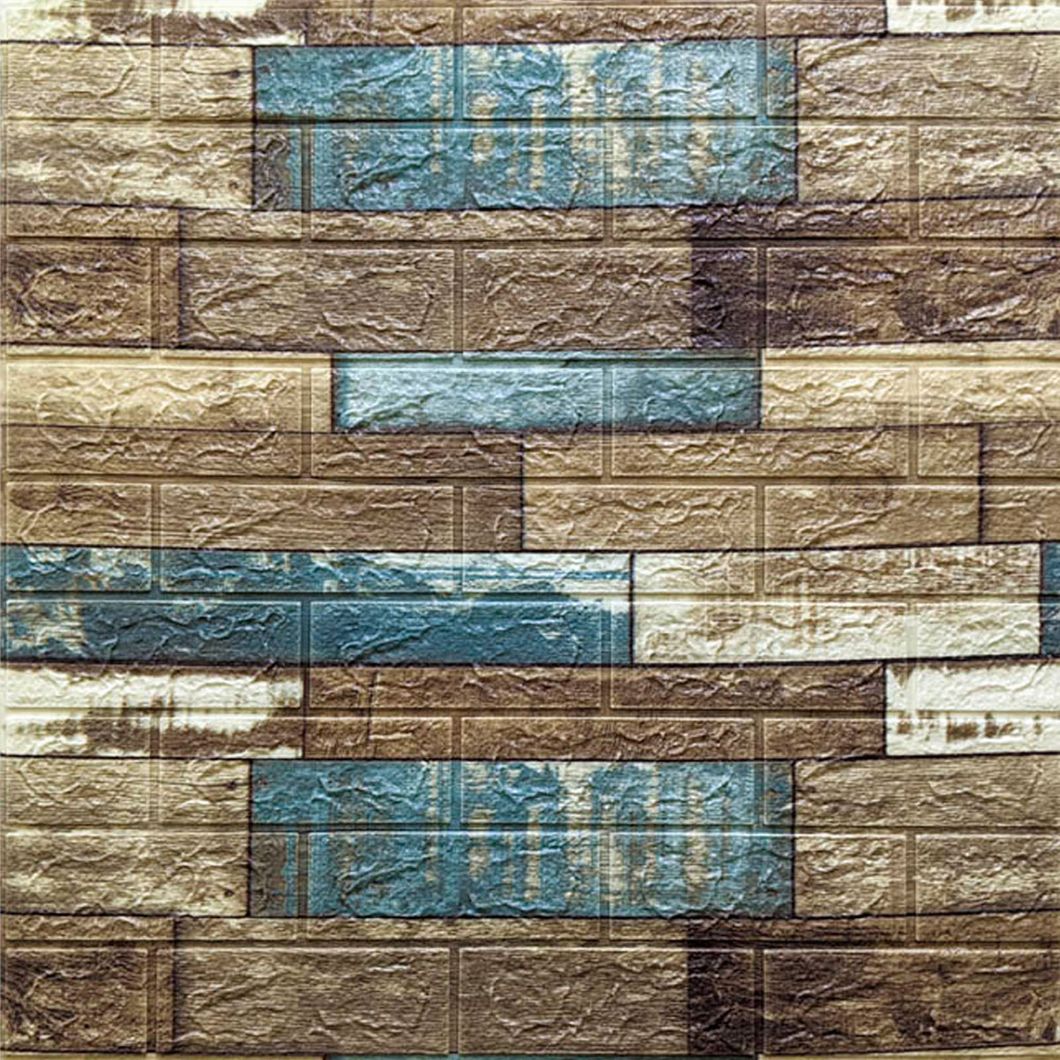 Панель стінова самоклеюча декоративна 3D під дерево Синє 700х770х5мм, Синий