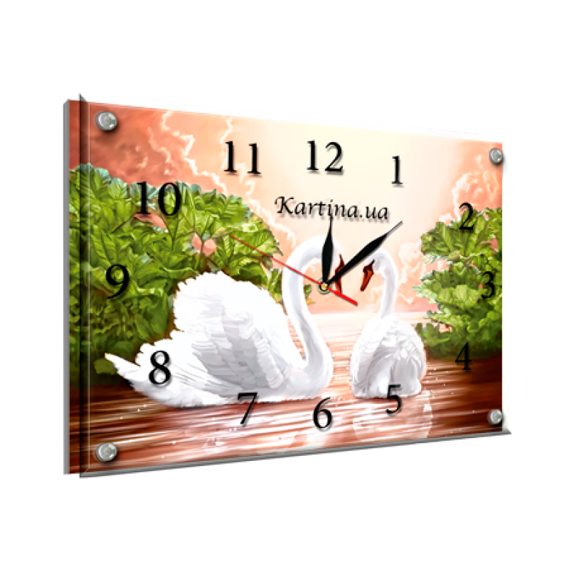 Годинник-картина під склом Білі лебеді 30 см х 40 см