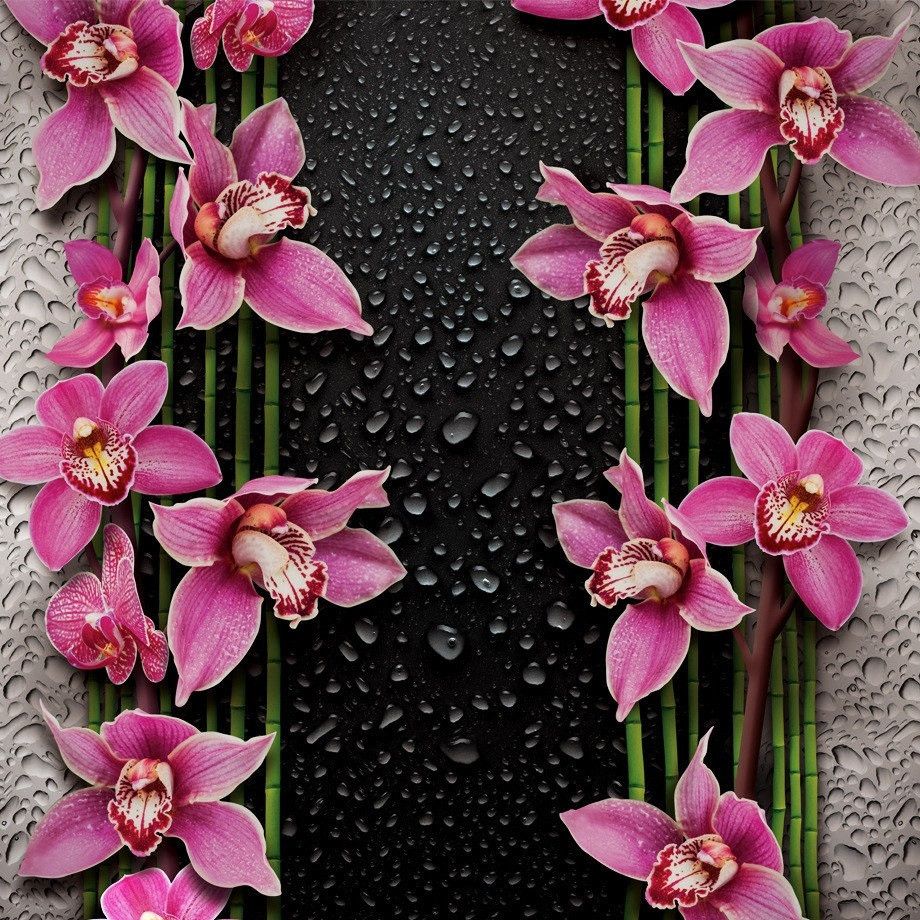 Фотошпалери звичайний папір Малинові орхідеї 12 аркушів 196 см х 210 см