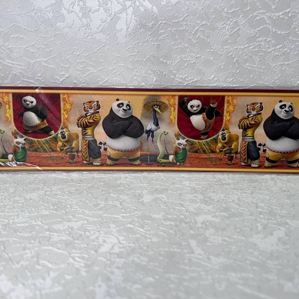 Бордюры для обоев детские ширина Панда кунг-фу 8 см, Коричневый