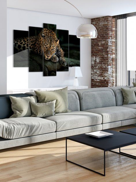 Модульная картина на стену большая в гостиную/спальню для интерьера "Леопард" 5 частей 80 x 140 см (MK50244)