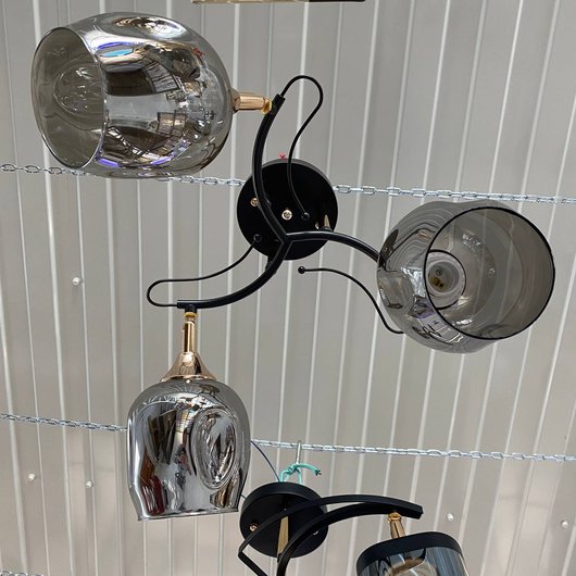 Люстра, 3 лампы, ХРОМ серые дымчатые плафоны (N5031/3), Хром, Хром