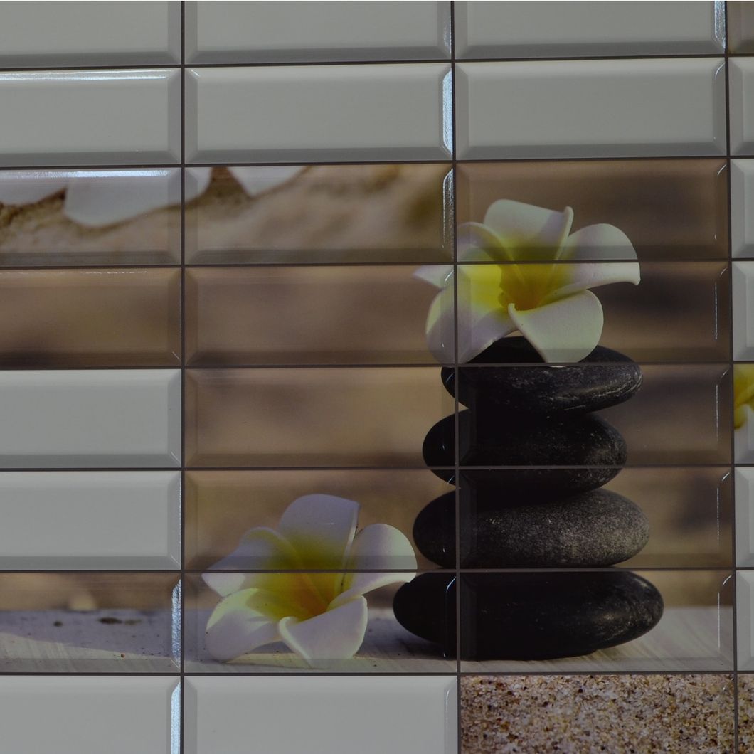 Панель стеновая декоративная пластиковая ПВХ "Сад камней" 957 мм х 477 мм, Белый, Белый