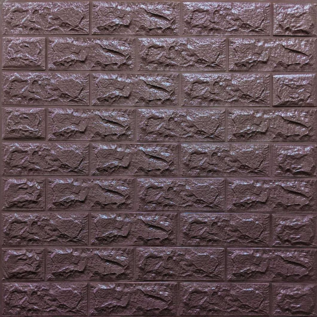 Панель стінова самоклеюча декоративна 3D під цеглу кольору баклажан-кава 700х770х7мм, Бордовый