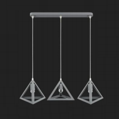 Люстра підвісна сіра металева трикутник 3 лампи, серый, Сірий