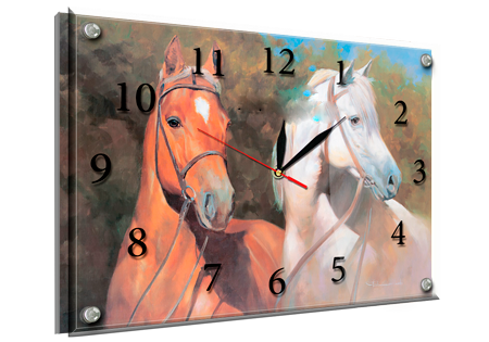 Часы-картина под стеклом Лошадки 30 см x 40 см