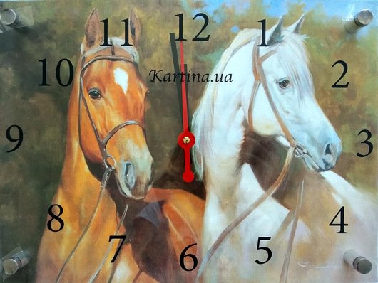 Часы-картина под стеклом Лошадки 30 см x 40 см