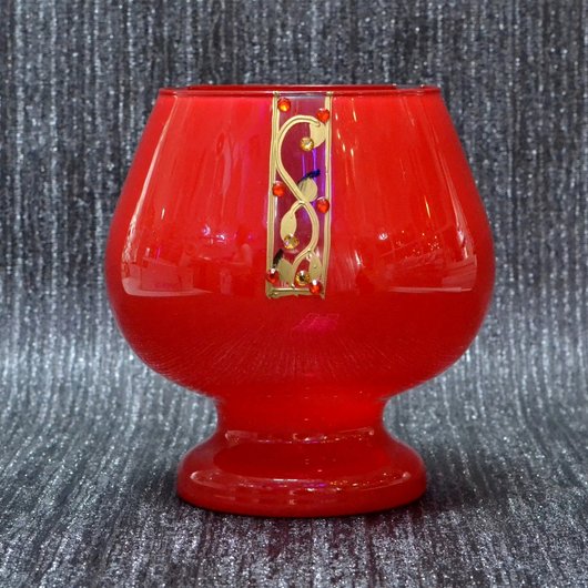 Ваза бокал скло червона декор 20,5 см (9065-29), Червоний