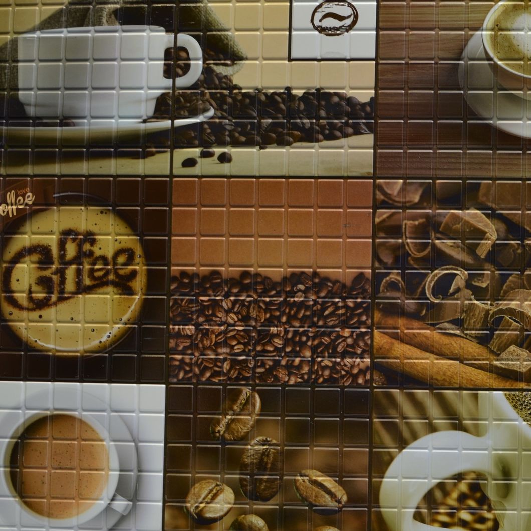 Панель стеновая декоративная пластиковая мозаика ПВХ "Кофейня" 955 мм х 477 мм, Коричневый, Коричневый
