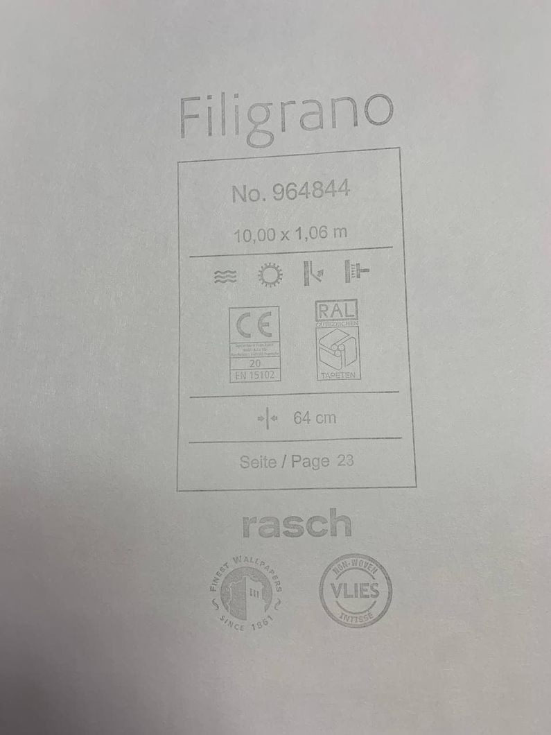 Шпалери вінілові на флізеліновій основі Rasch Filigrano бежевий 1,06 х 10,05м (964844)