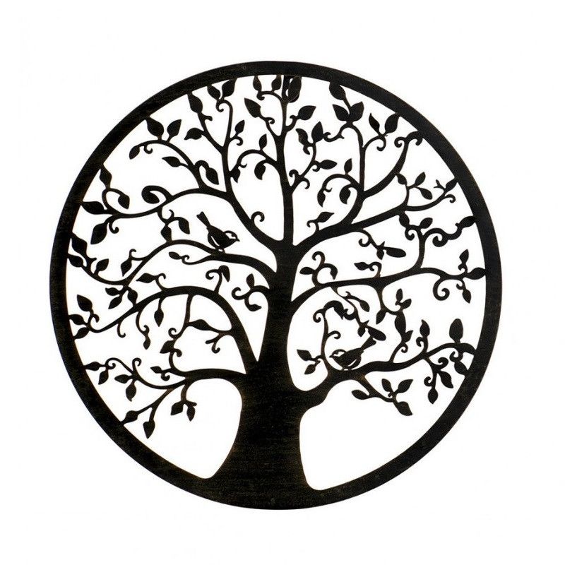 Панно картина з дерева декор на стіну Дерево радості чорна 0,68 х 0,68м