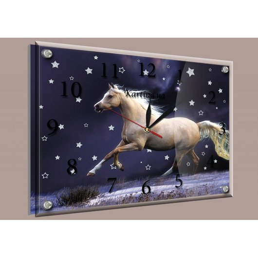 Часы-картина под стеклом Лошадь 30 см х 40 см