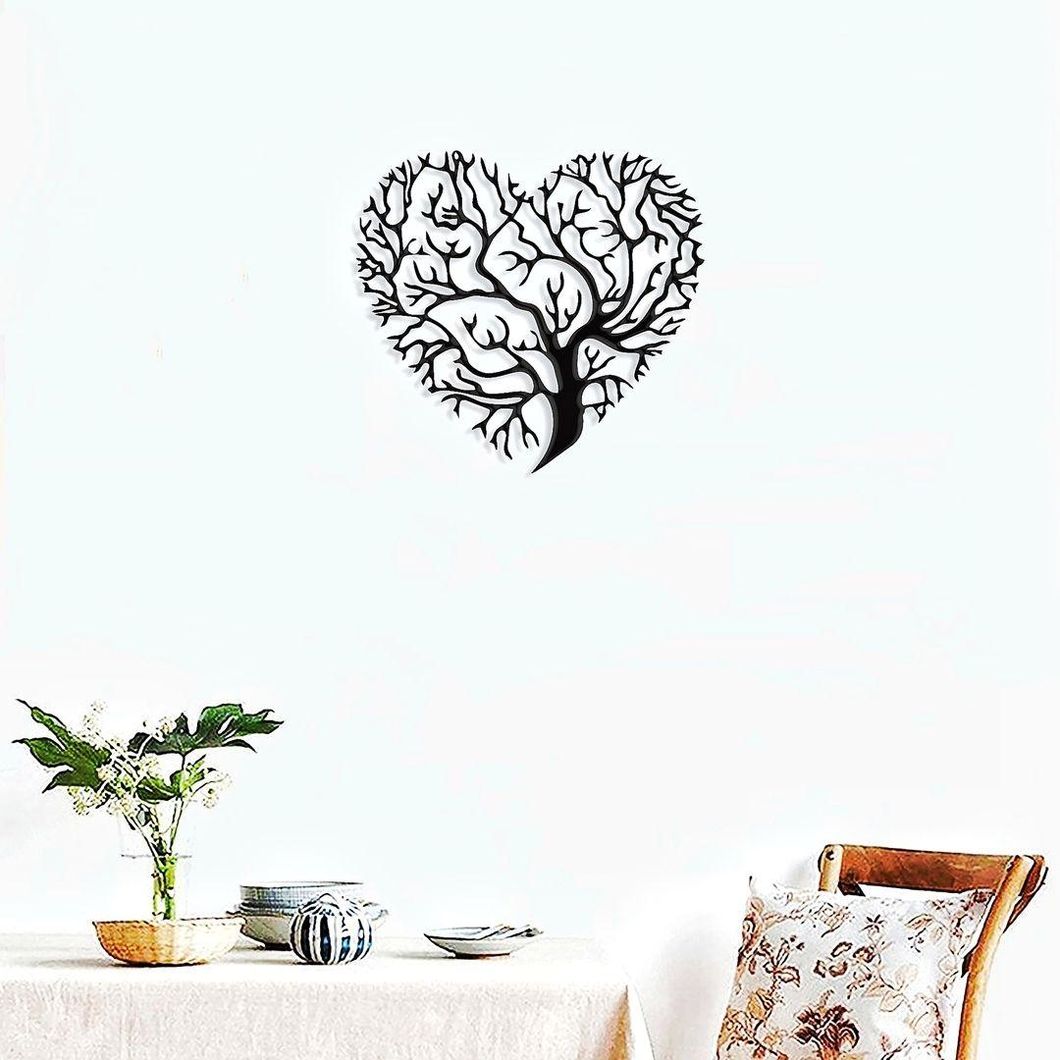 Панно картина з дерева декор на стіну Дерево любові чорна 0,34 х 0,34м