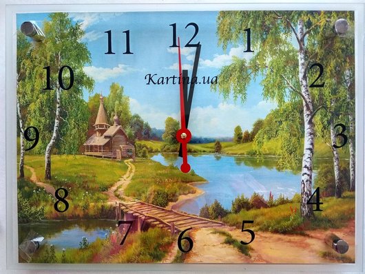 Часы-картина под стеклом Домик в лесу 30 см x 40 см