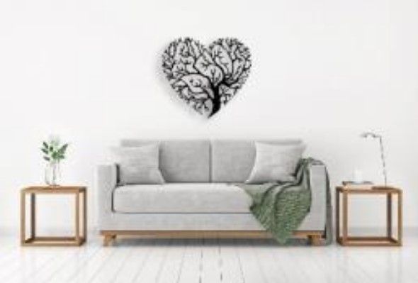 Панно картина з дерева декор на стіну Дерево любові чорна 0,34 х 0,34м