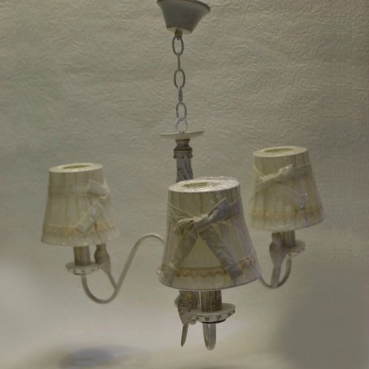 Люстра біла підвісна текстильні плафони з бантиками 3 лампи, Бежевий, Бежевий