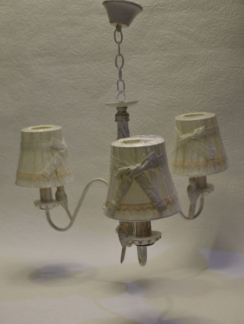 Люстра біла підвісна текстильні плафони з бантиками 3 лампи, Бежевий, Бежевий