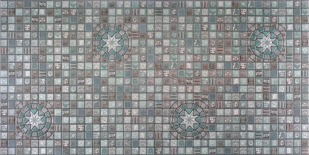 Панель стеновая декоративная пластиковая мозаика ПВХ "Медальон Олива" 956 мм х 480 мм, Оливковый, Оливковый