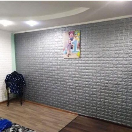 Панель стеновая самоклеющаяся декоративная 3D под кирпич Серебро 700x770x7мм, серый