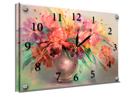 Часы-картина под стеклом Ваза с цветами 30 см x 40 см