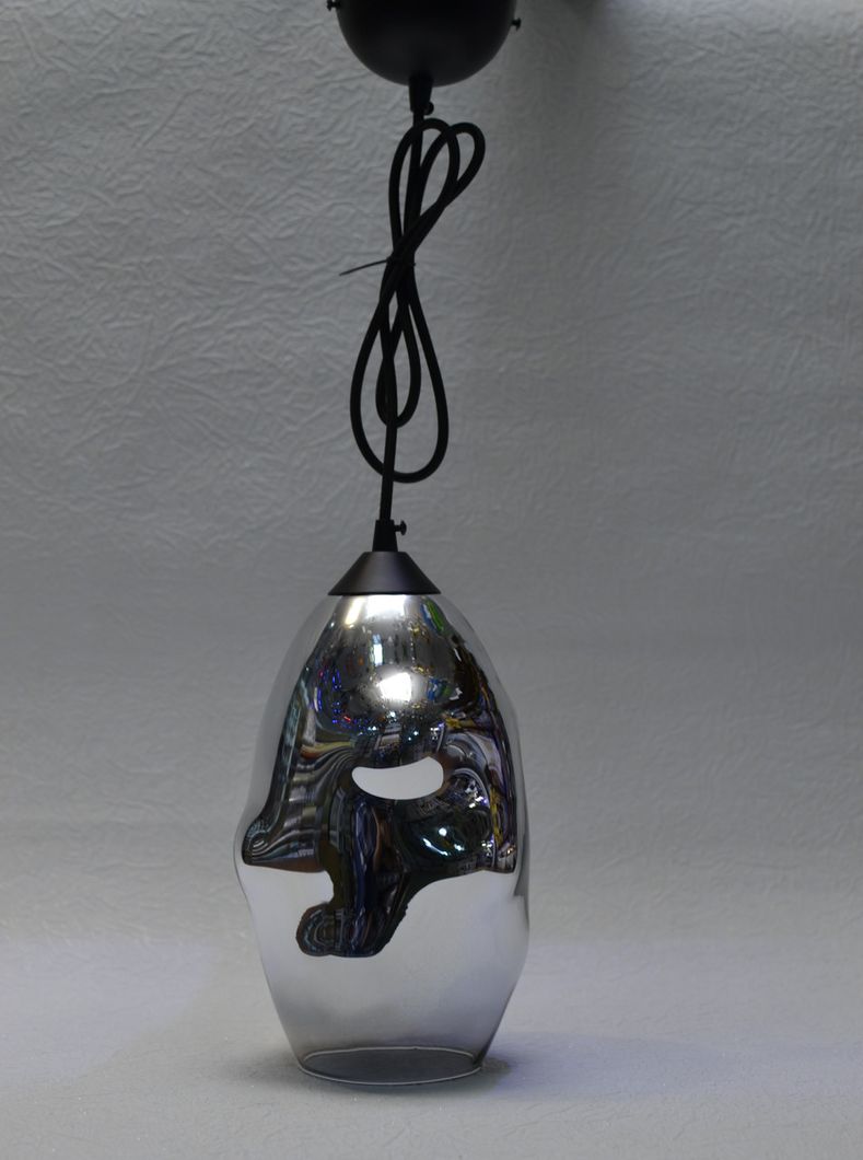 Люстра современная 1 лампа подвесная стекло, Черный, Серебристый