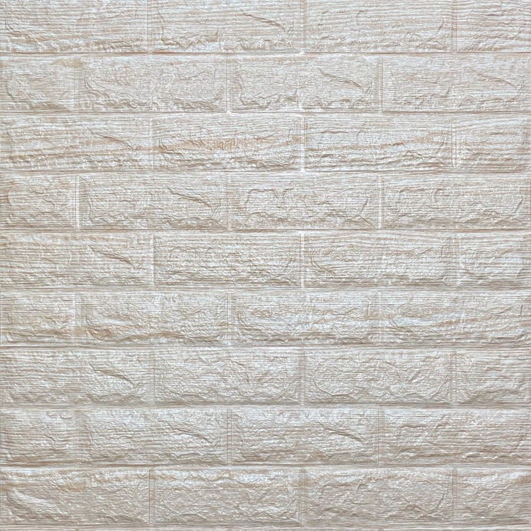 Панель стінова самоклеюча декоративна 3D під цеглу бежева полоска 700х770х5мм, Бежевий