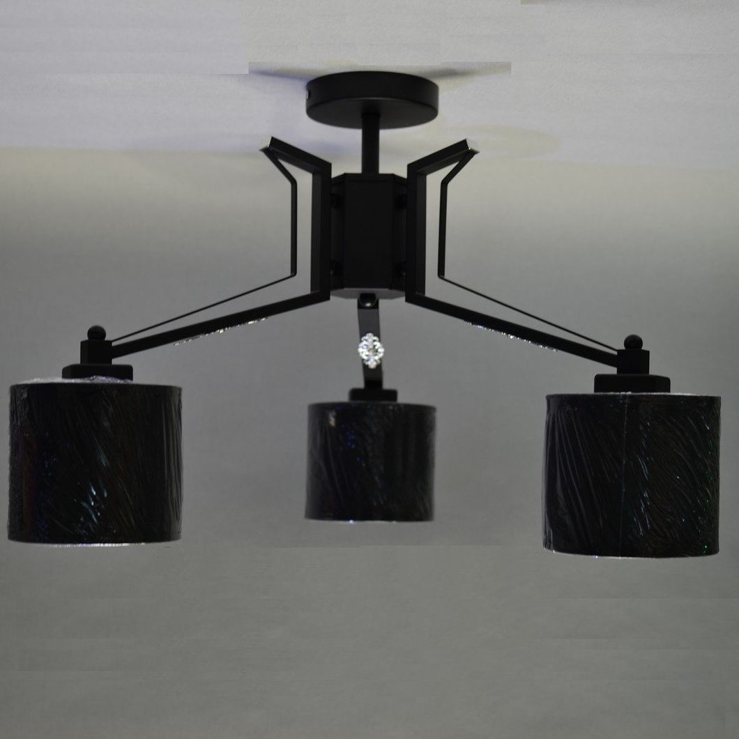 Люстра чорна металева чорні текстильні плафони 3 лампи, Черный, Чорний
