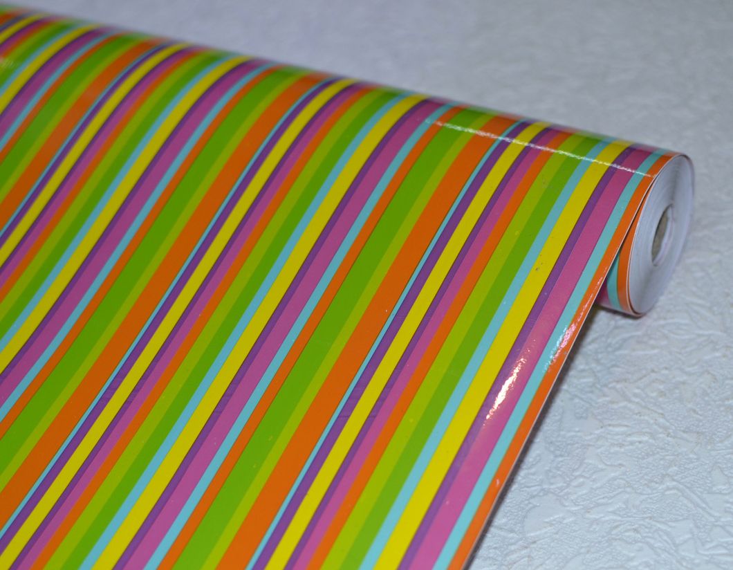Самоклейка декоративная Hongda Полосы разноцветный глянец 0,45 х 1м, Разноцветный, Разноцветный