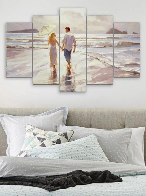 Модульная картина в гостиную/спальню "Влюбленная пара на берегу моря" 5 частей 80 x 140 см (MK50103)