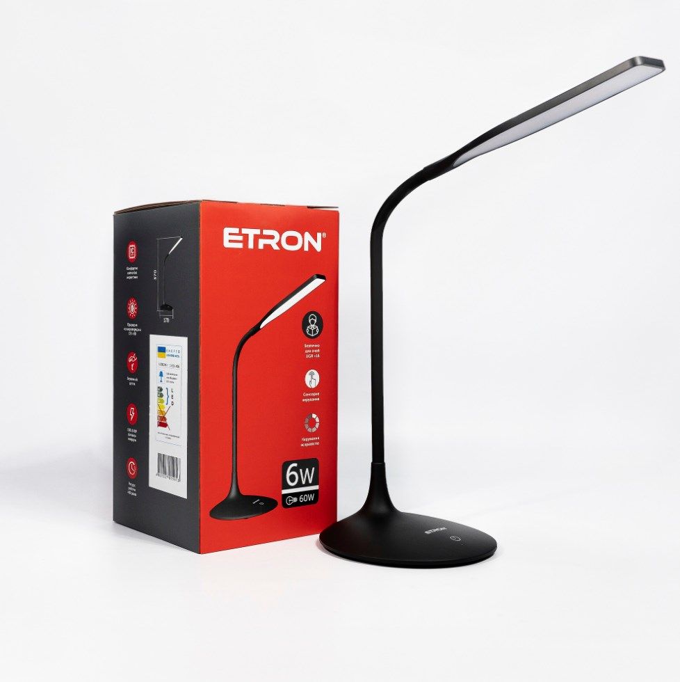 Лампа настільна світлодіодна ETRON Desk Lamp delta 6W 4200K Black USD, Черный