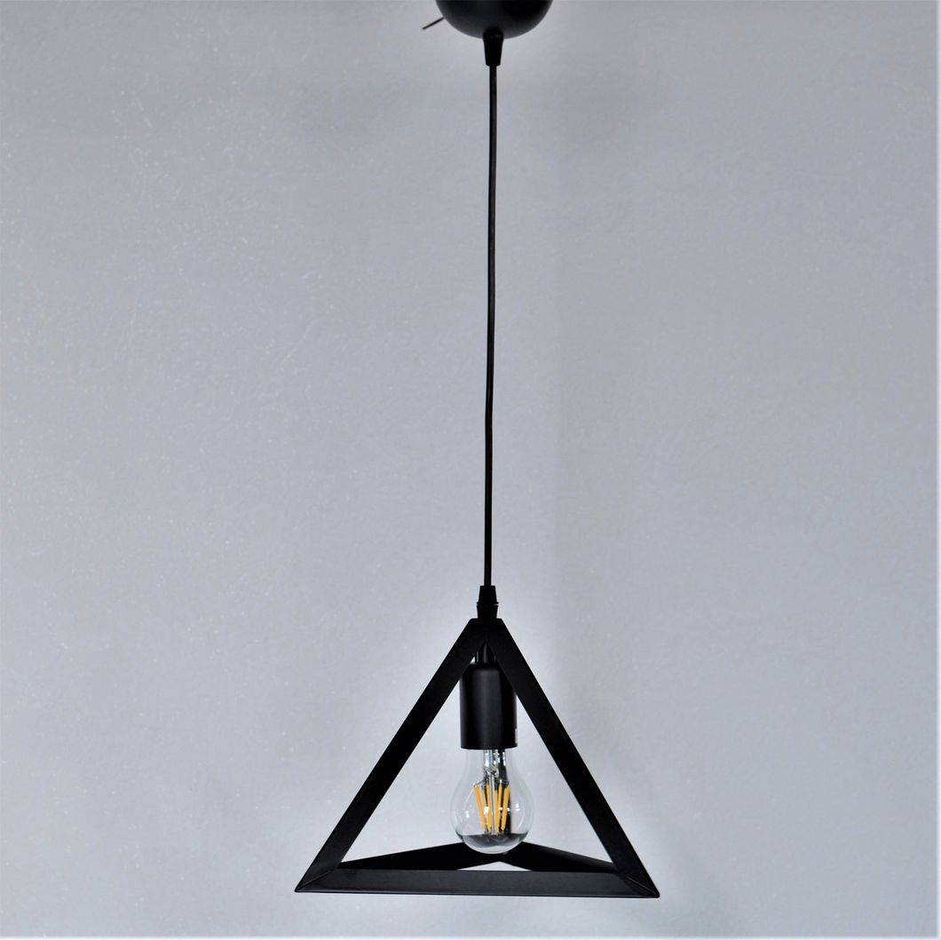 Люстра подвесная черная металлическая треугольник 1 лампа, Черный, Черный