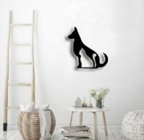Панно картина з дерева декор на стіну Кіт пес чорна 0,46 х 0,43м