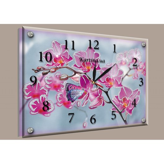 Часы-картина под стеклом Цветы с бабочкой 30 см х 40 см