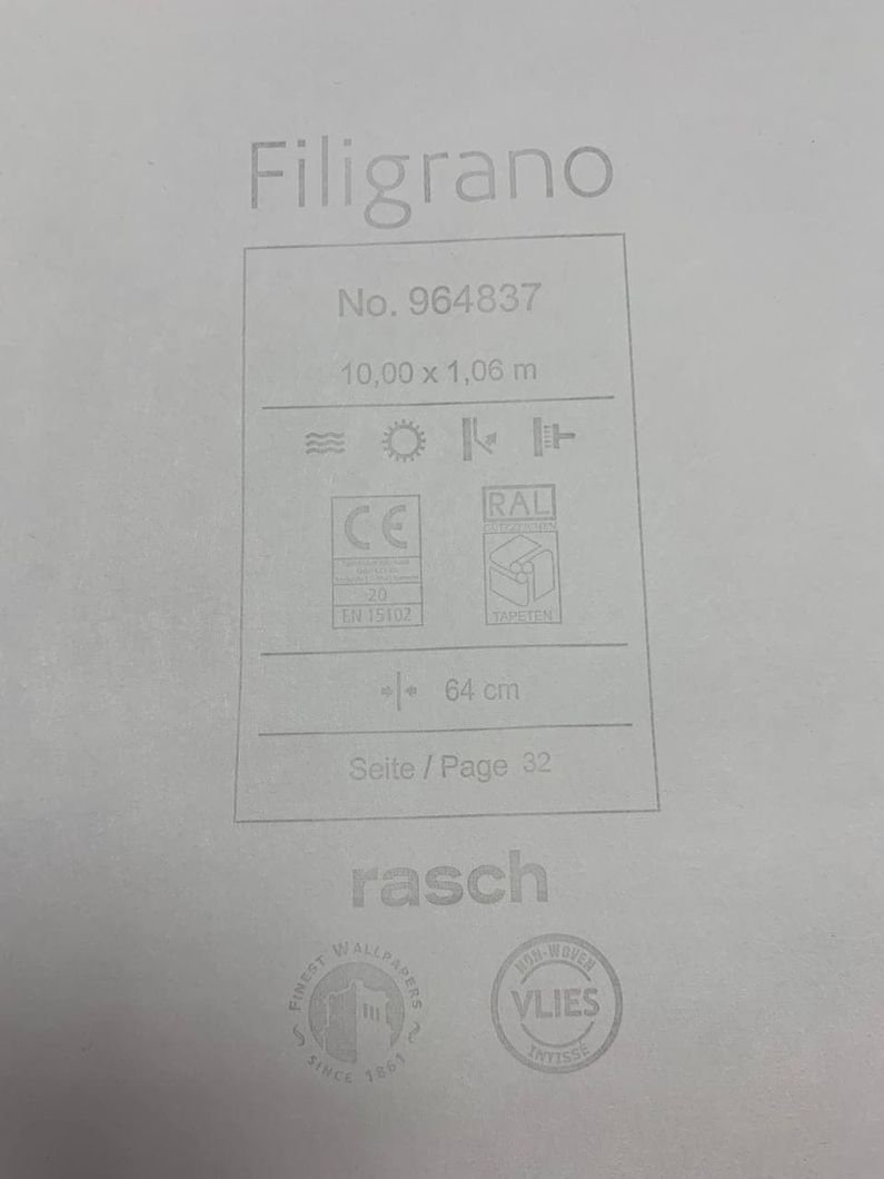 Обои виниловые на флизелиновой основе Rasch Filigrano серый 1,06 х 10,05м (964837)