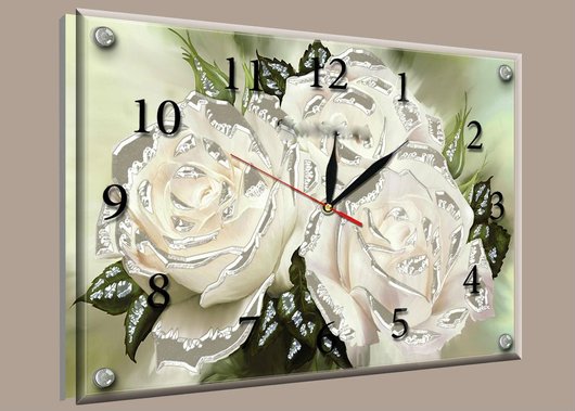 Годинник-картина під склом Білі троянди 30 см x 40 см