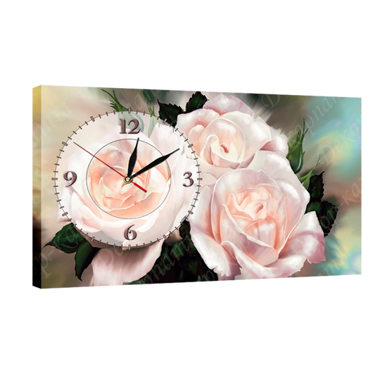 Часы настенные на холсте без стекла Розы 30 см х 53 см