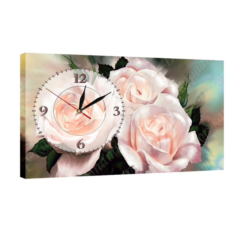 Часы настенные на холсте без стекла Розы 30 см х 53 см