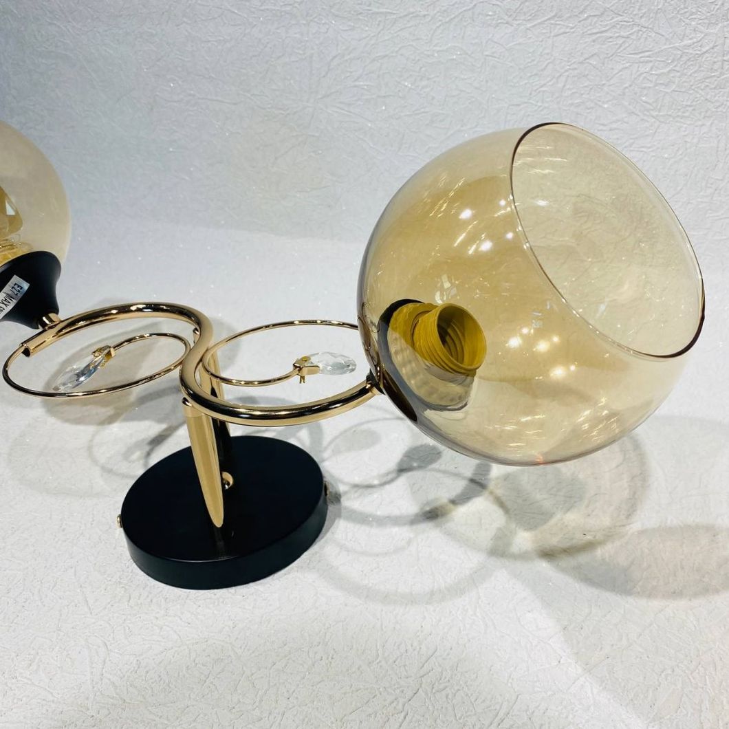 Люстра 2 лампы, золотая в гостиную, спальню стекло в классическом стиле (XA1436В/2), Золотой, Золотой