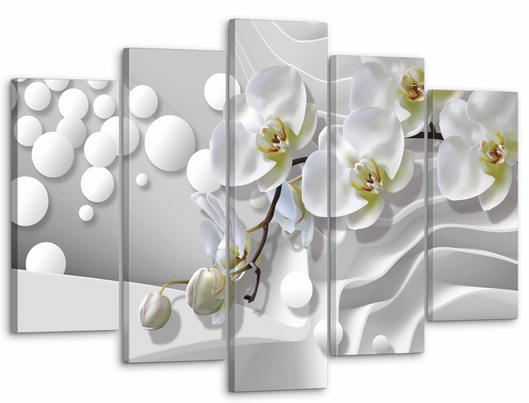 Модульная картина на стену в гостиной/спальне Модуль В дом "Абстракция - белая орхидея" 5 частей 80 x 140 см (MK50045)