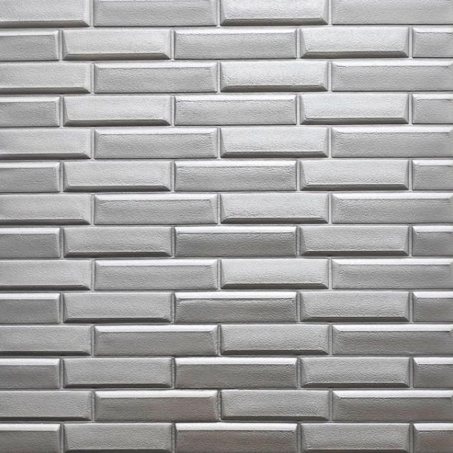 Панель стінова самоклеюча декоративна 3D кладка сірий 700 х 770 х 7 мм, серый